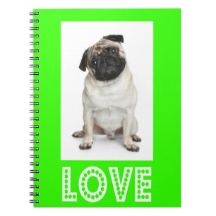 Süße Liebe Pug Welpe Hund grünes Notizbuch / Tageb Notizblock