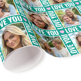 Süße Liebe zu Dir 4 Foto Collage Grün Rosa Herz Geschenkpapier