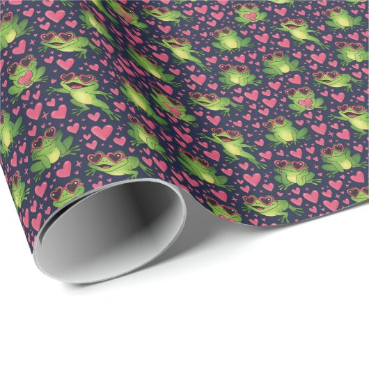 Süße Liebesfrösche & rosa Herzen Geschenkpapier Ro (Rolleneckpunkt)
