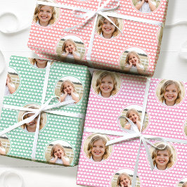 Süße Liebesherzen 2 Fotos Pink Mintgrün Set von 3 Geschenkpapier Set