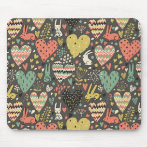 Süße Liebeskaninchen Muster mit Herzen Mousepad