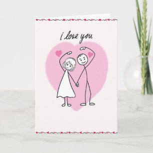 Süße Liebeskarte I Love You mit Strichmännchen-Paa Karte