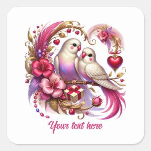 Süße Liebesvögel anpassbare Hochzeit Quadratischer Aufkleber