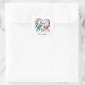 Süße Liebesvögel anpassbare Hochzeit  Quadratischer Aufkleber (Tasche)