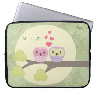 Süße Liebesvogel-Eulen große Laptop-Ipad-Hülle Tas Laptopschutzhülle