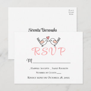 Süße Liebesvögel Rosa Liebesvögel Hochzeit RSVP Postkarte