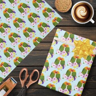 Süße Liebesvögel Tropische Blumen Romantischer Vog Geschenkpapier