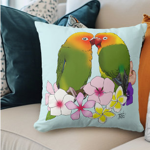 Süße Liebesvögel Tropische Blumen Romantischer Vog Kissen