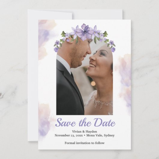 Süße Lila Blumenzehen speichern die Datumskarte Einladung (Vorderseite)