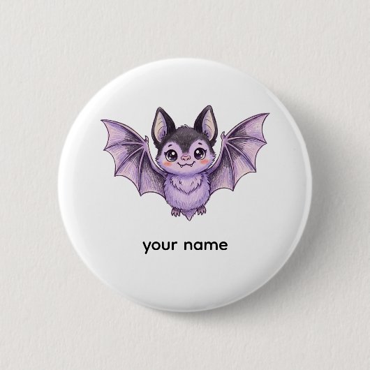 Süße lila Fledermaus Halloween Buntstift-Illustrat Button (Vorderseite)