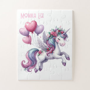 Süße lila florale weiße Einhorn-Puzzles  Puzzle