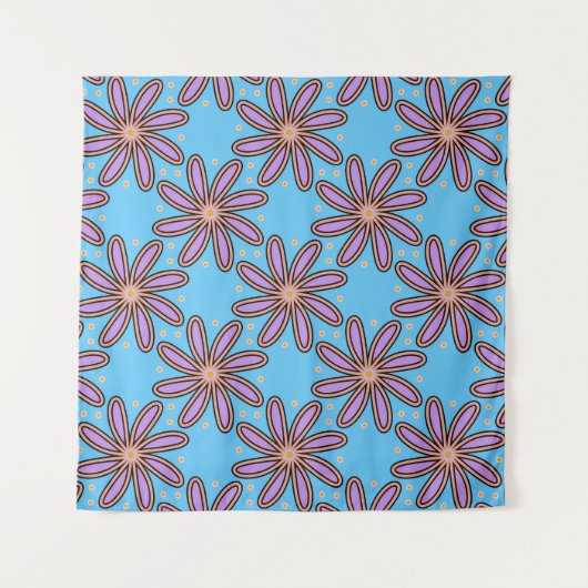 Süße lila Gänseblümchen auf Blau Wandteppich (Vorderseite)