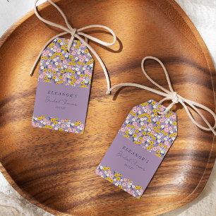 Süße lila gelbe florale Hochzeitsdusche individuel Geschenkanhänger