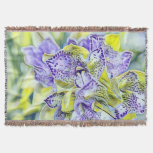 Süße lila gelbe Orchideen Blumen Aquarell Decke
