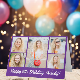 Süße lila Happy Birthday Fotocollage individuell Karte