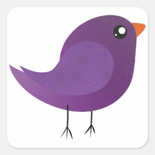 Süße lila kleine Vogelillustration Quadratischer Aufkleber