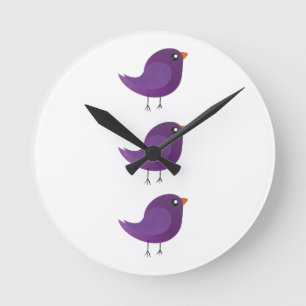 Süße lila kleine Vogelillustration Runde Wanduhr