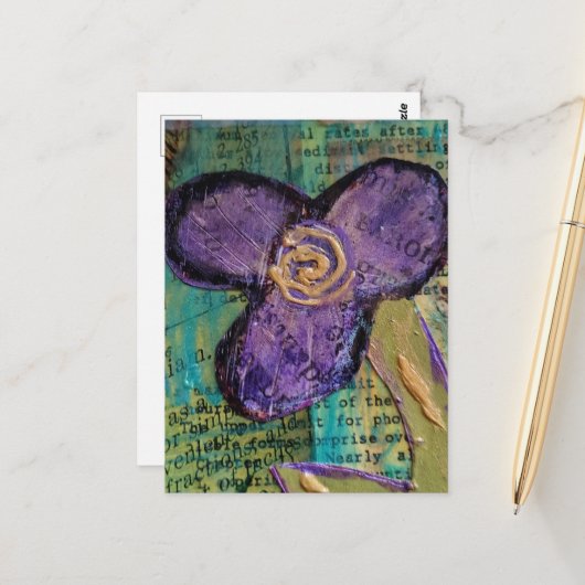 Süße lila Mixed-Media-Blume Postkarte (Vorderseite/Rückseite Beispiel)