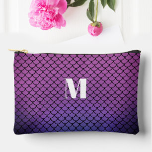 Süße lila Ombre-Gradient-Schuppen-Mermaid-Monogram Zubehörtasche