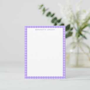 Süße lila rosa Gingham-Papeterie mit Namen Mitteilungskarte