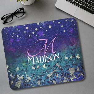 Süße lila türkise Ombre Glitter Monogramm Mousepad