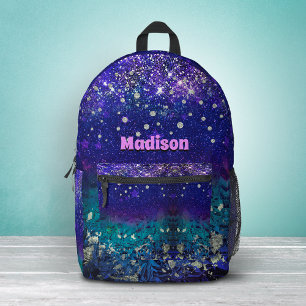 Süße lila türkisfarbene Ombre-Glitter-Monogramm Bedruckter Rucksack