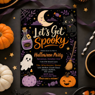 Süße lila und orange Halloween-Party mit gruselige Einladung