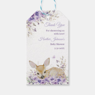 Süße lila violette florale Reh-Baby-Party Geschenkanhänger