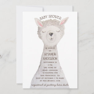 Süße Llama-Baby-Party   Neutrale Wasserfarbe-Alpak Einladung