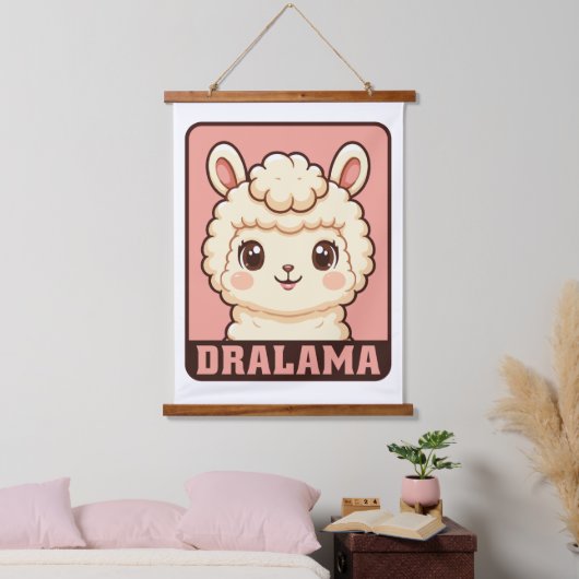 Süße Llama-Illustrationsdesign Wandteppich Mit Holzrahmen (Schlafzimmer)