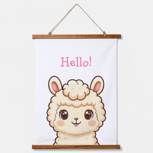 Süße Llama-Illustrationsdesign Wandteppich Mit Holzrahmen (Vorderseite)