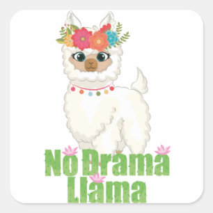 Süße Llama ohne Drama mit floraler Krone Quadratischer Aufkleber