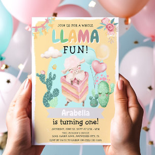 Süße Llama-Spaß! Mädchen 1. Geburtstagsfeier Einladung