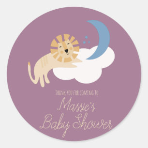 Süße Löwe Mond Wolke Baby Shower Runder Aufkleber