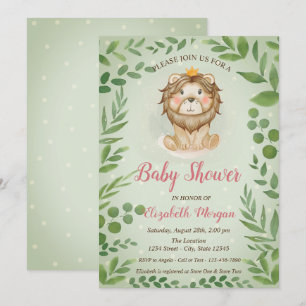Süße Löwenblätter, Baby Shower mit blauen Punkten Einladung
