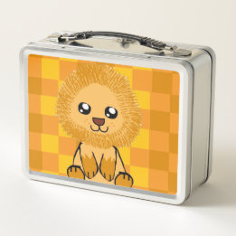Süße Löwenthemen-Lunchbox (mit Karomuster) Metall Brotdose