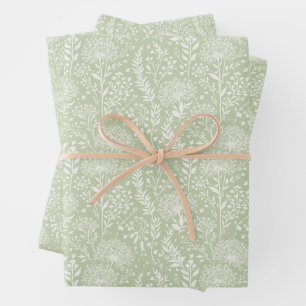 Süße Löwenzahn Neutral - Sanftes Oliven Grün Geschenkpapier Set