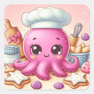 Süße lustige Back-Baby-Oktopus-Aufkleber Quadratischer Aufkleber