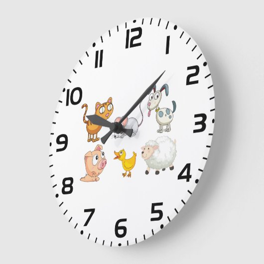 Süße lustige Bauernhoftiere Große Wanduhr (Winkel)