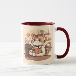 Süße lustige Cartoon-Barista-Katze Tasse