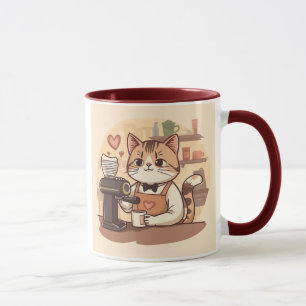 Süße lustige Cartoon-Barista-Katze Tasse