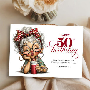Süße lustige Dame 50. Geburtstag Cartoon Humor Kar Einladung