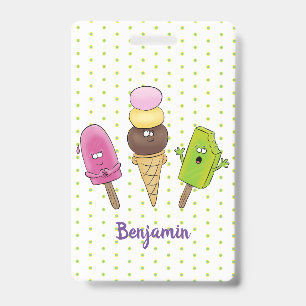 Süße lustige Eis-Popsicle-Cartoon-Trio Ausweis