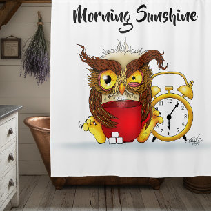 Süße lustige Eule Kaffee Illustration mit Schlafbr Duschvorhang