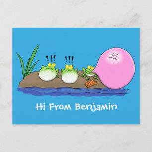 Süße lustige Frösche Kaugummi Cartoon-Illustration Postkarte