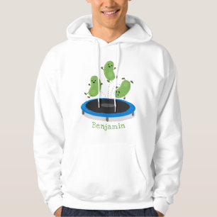 Süße lustige grüne Bohnen auf Trampolin-Cartoon Hoodie