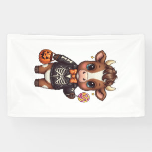 Süße lustige Halloween Highland-Kuh Banner