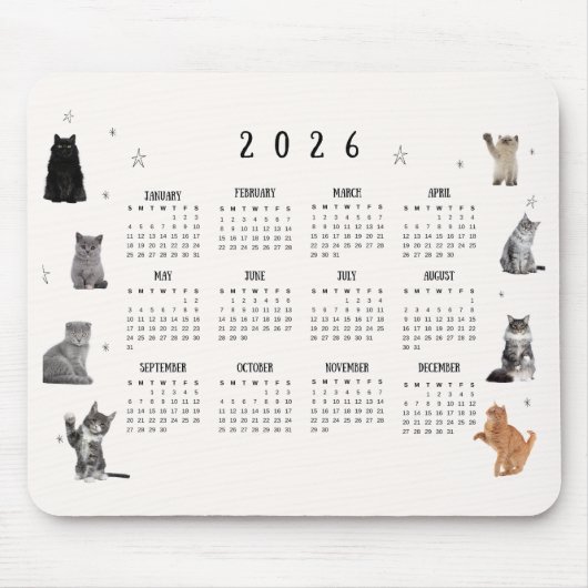 Süße lustige Katze 2026 Kalender Mousepad (Vorne)