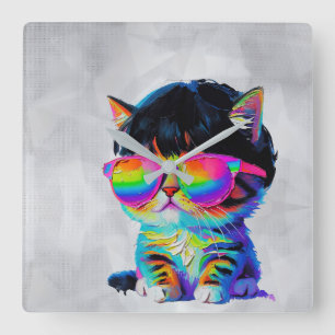Süße lustige Katze (Gemälde Nr. 1) Quadratische Wanduhr