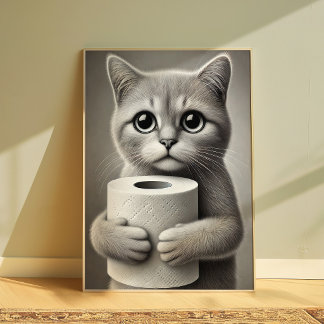 Süße lustige Katze hält Toilettenpapier Poster